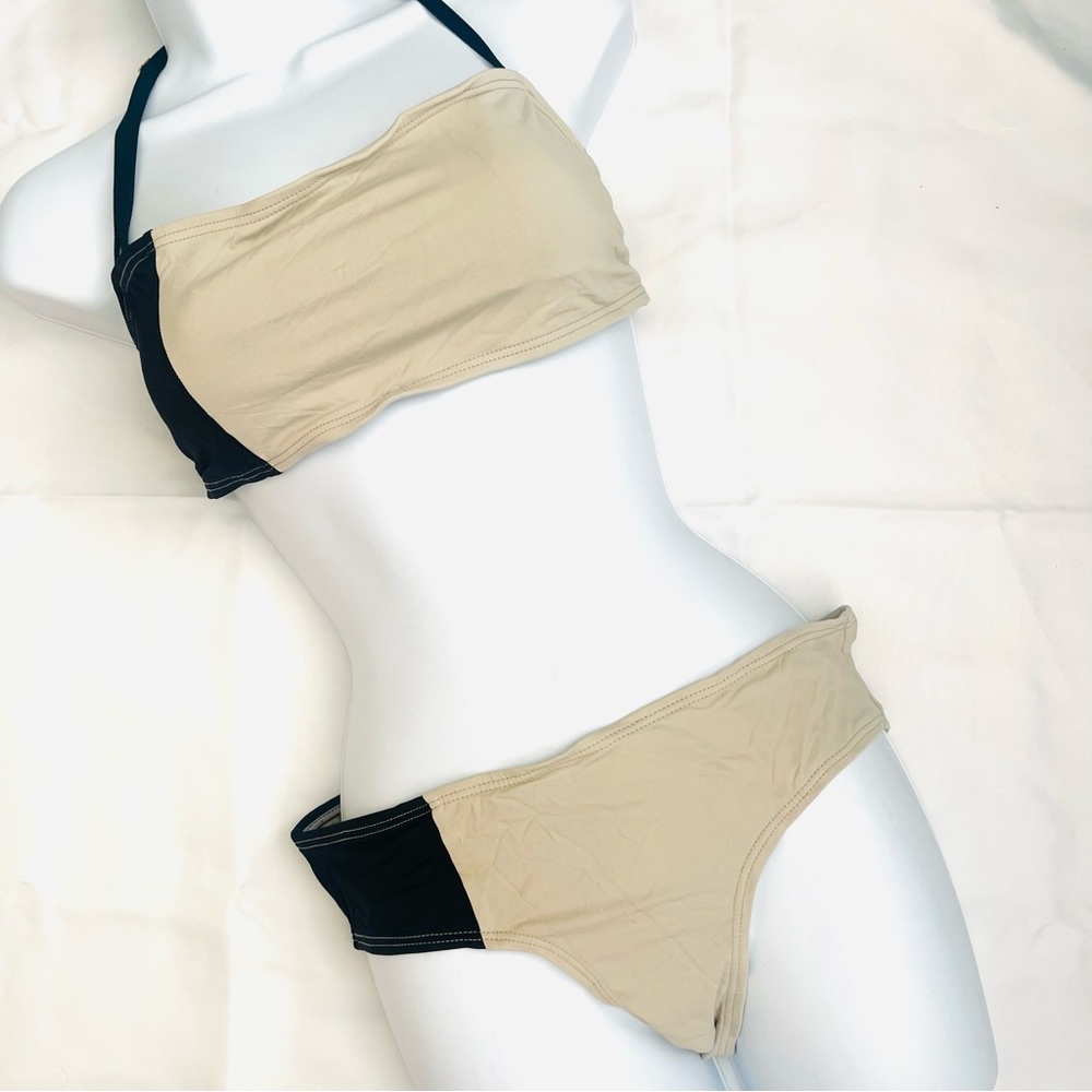 DKNY Black and Tan Color Block 2 pc Bikini / Small